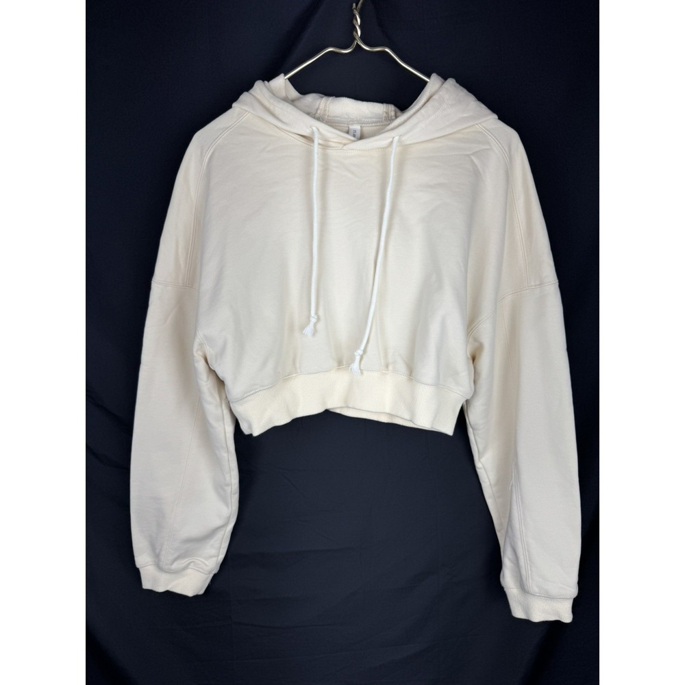 NAP Loungewear Womens Cropped Fleece Hoodie Sz S Cream Drop Shoulder Sweatshirt